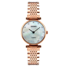 SKMEI 1223 feminino relógio de quartzo com mostrador de cristal em aço inoxidável